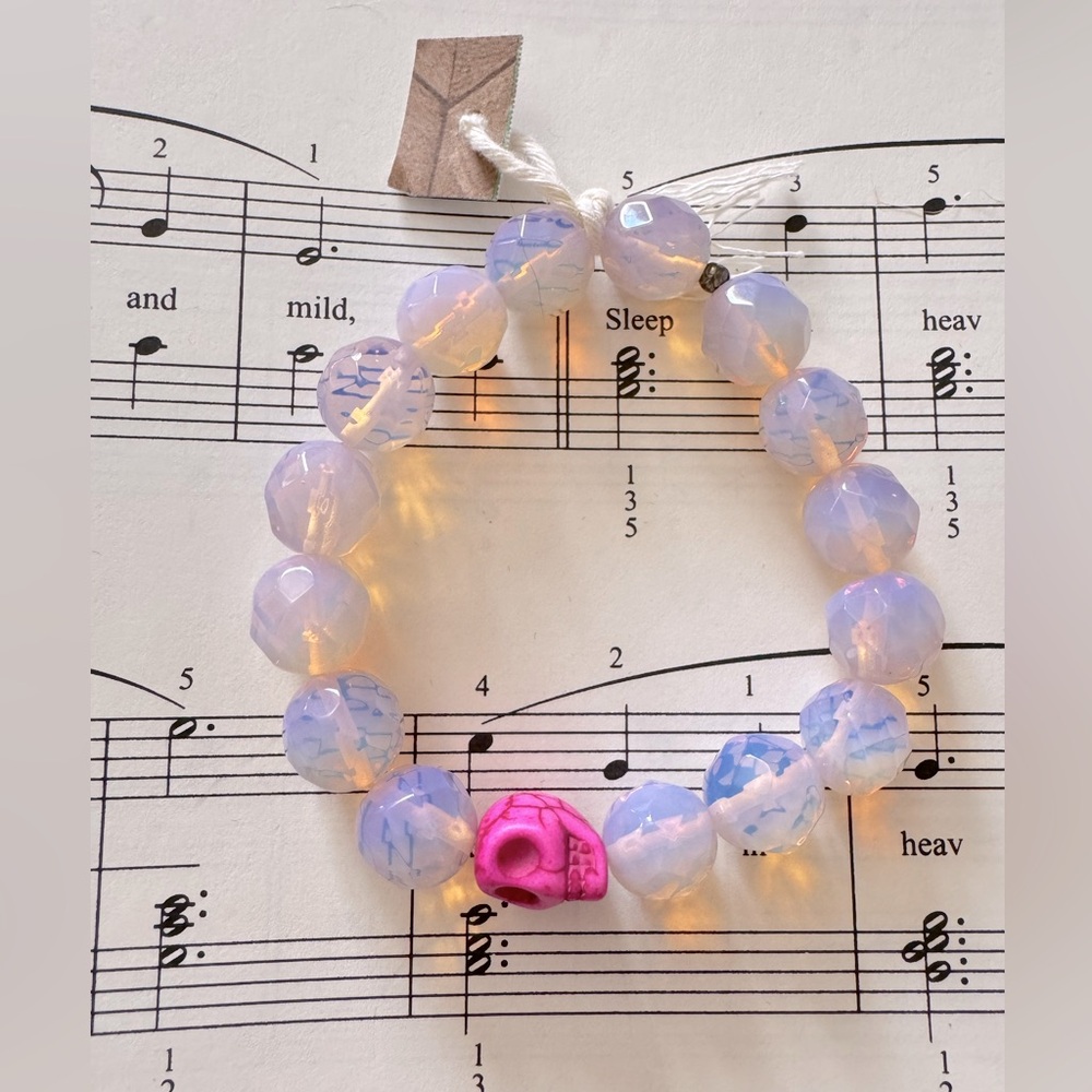 Chunky Pink Bead Skull Bracelet